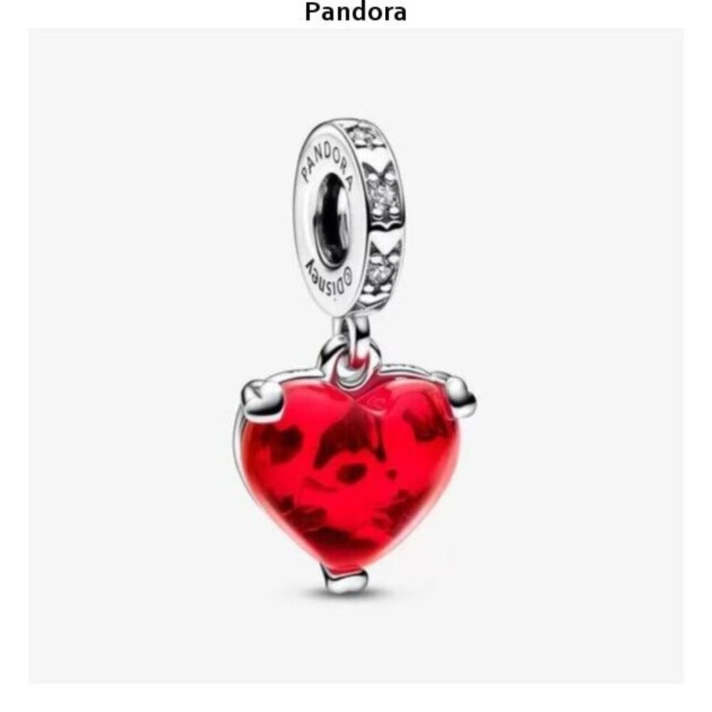 Pandora Disney Mickey & Minnie Mouse Kiss Red Murano Glass Dangle Charm